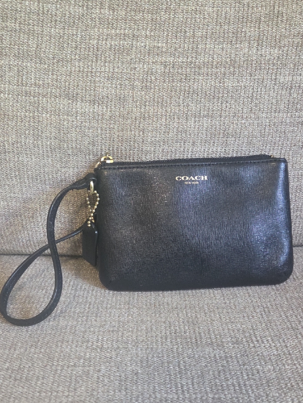 COACH Black Leather Wristlet Pouch - Picture 1 of 6